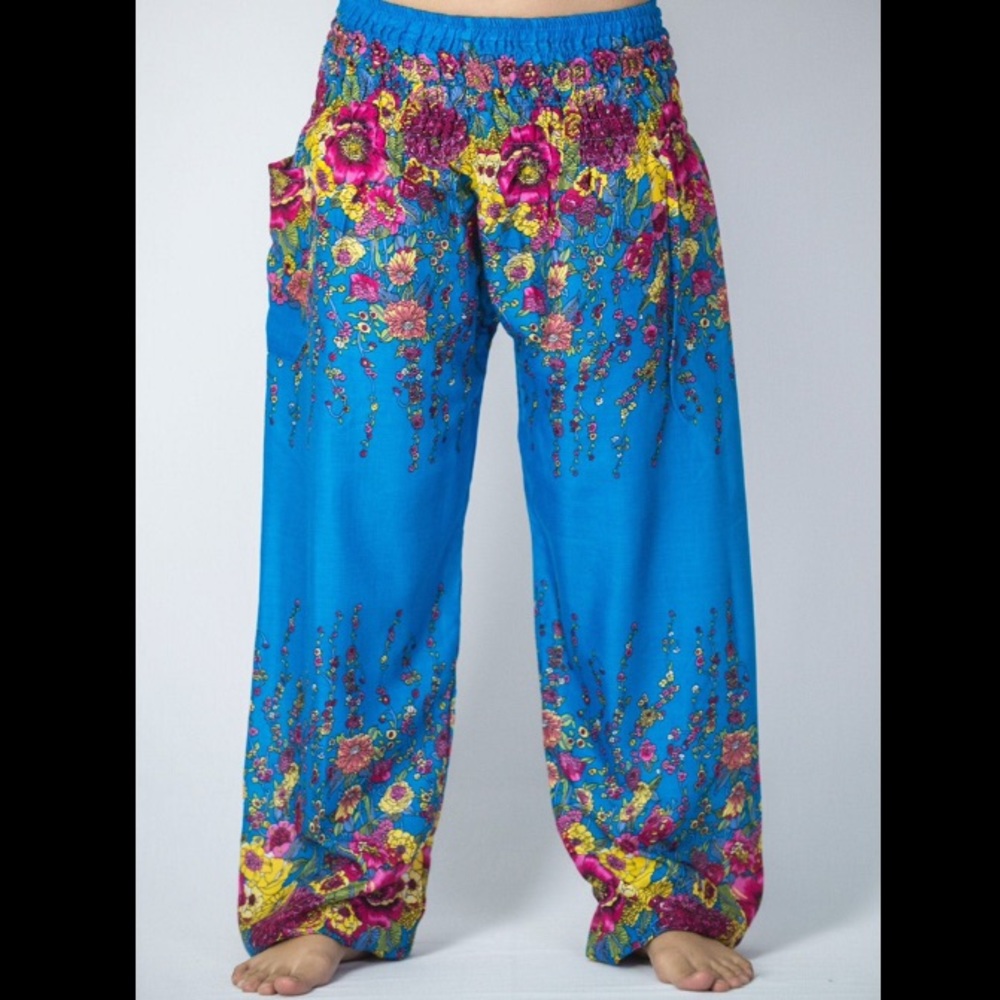 Blue Floral High Cut Harem Pants